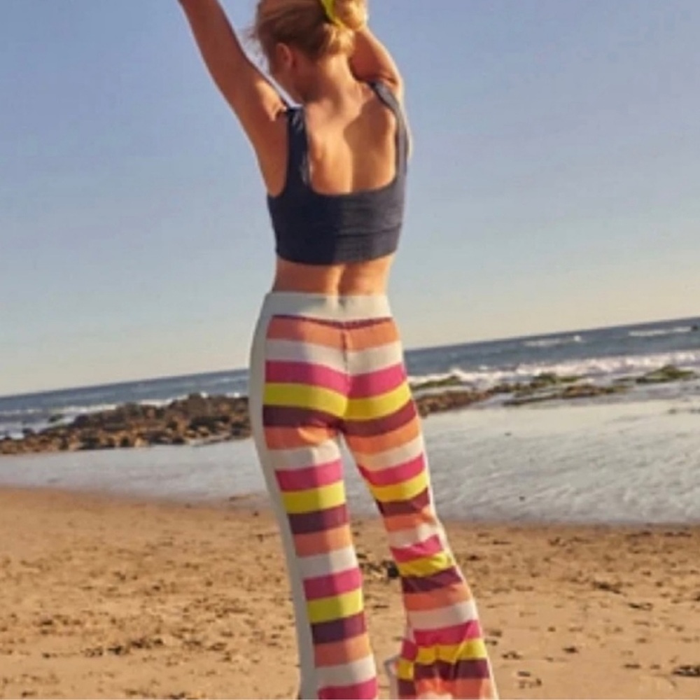 Free People Movement Melody Kick Flares Sherbet Stripe Yoga Pants Size Large EUC - Picture 2 of 14